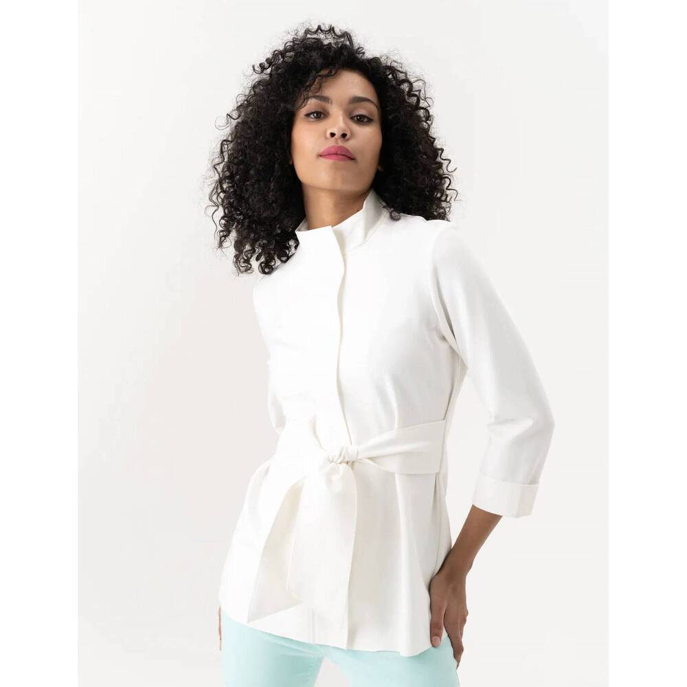 NEW RENUAR woven sashed jacket in white